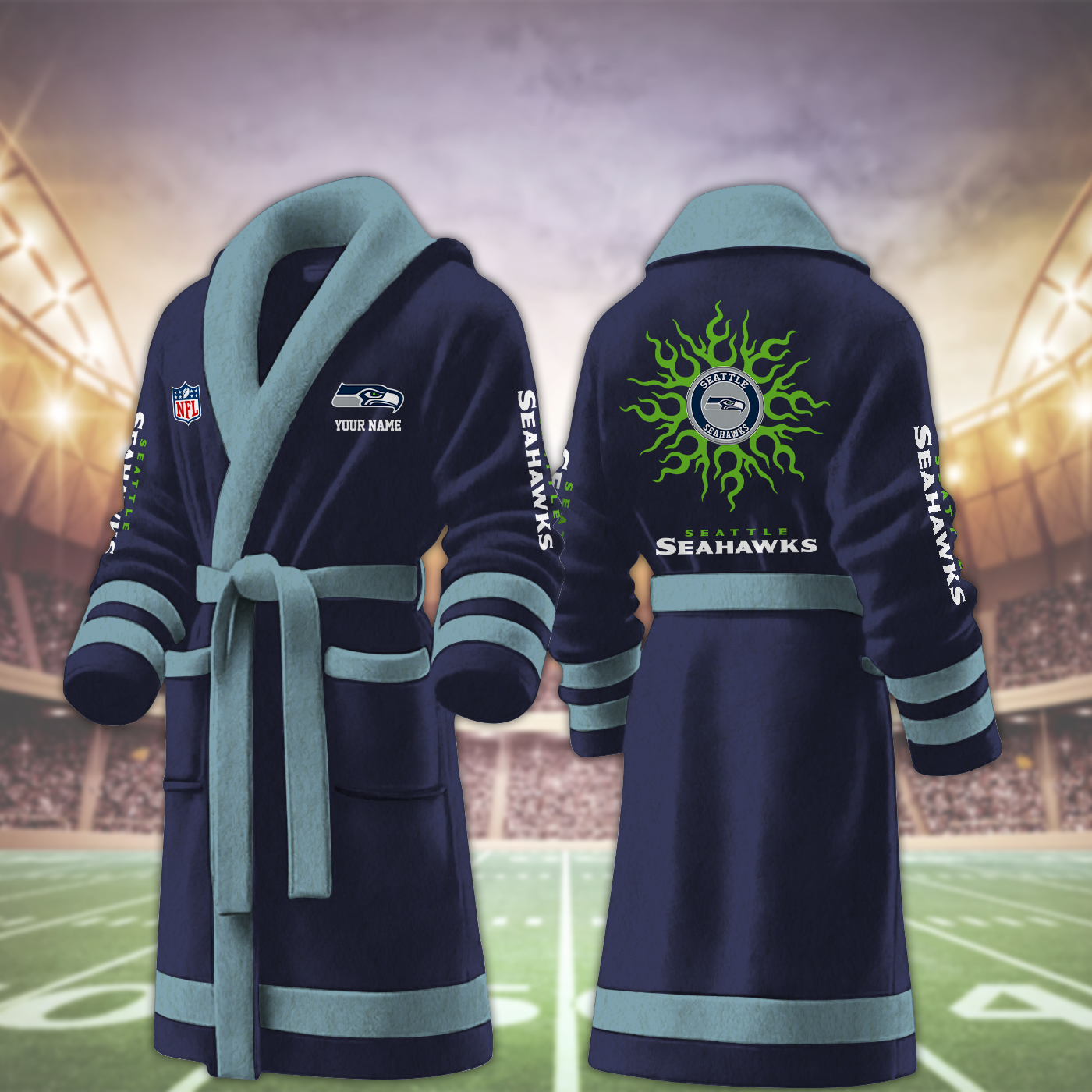 seattle seahawks nfl personalized fleece bathrobe wscuv