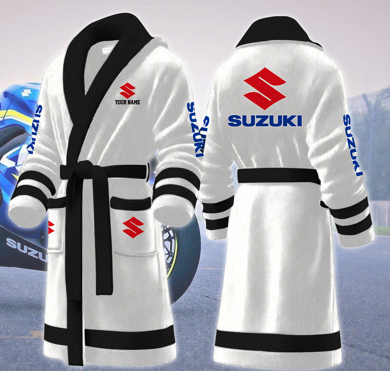 suzuki motocycles personalized fleece bathrobe 9cwcs