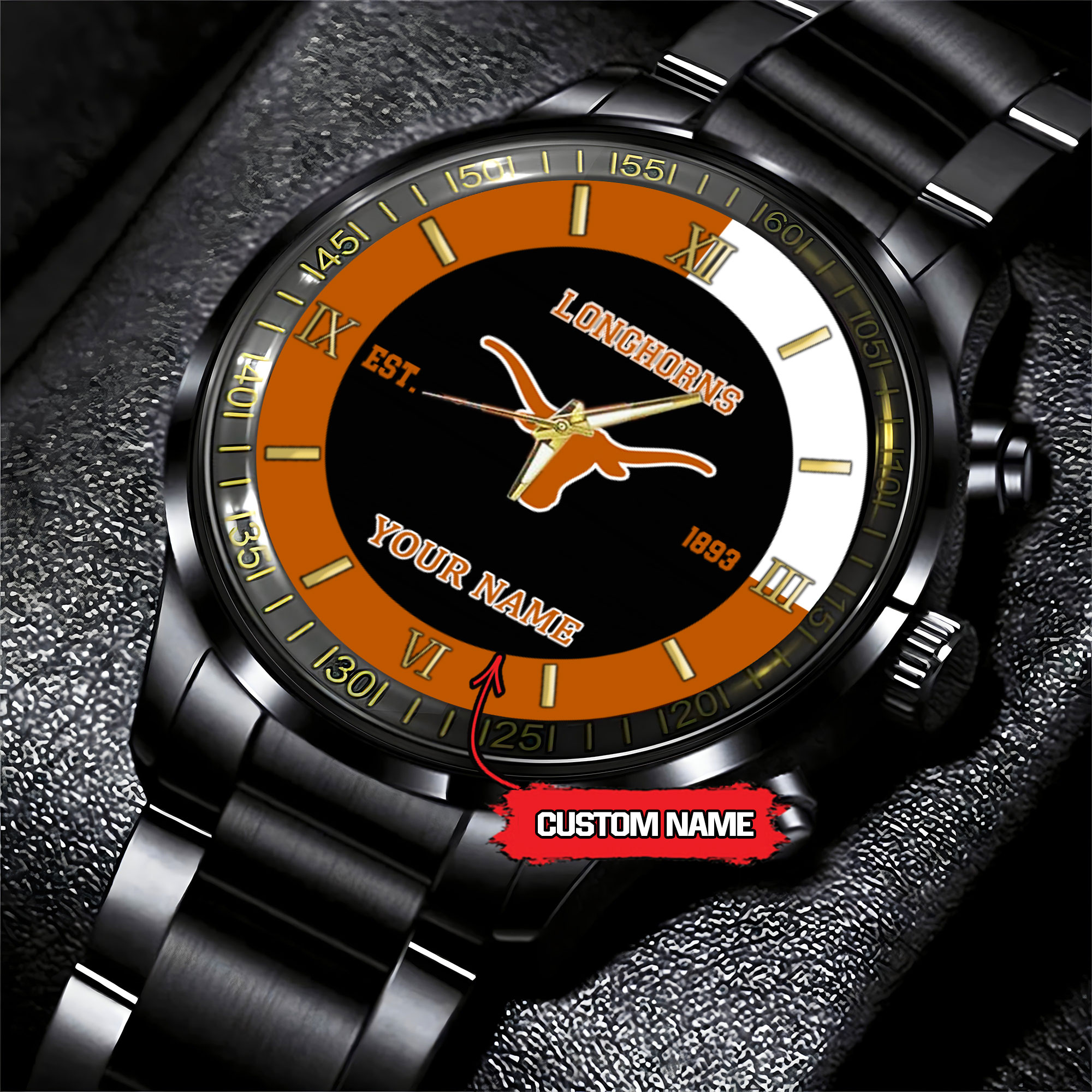 texas longhorns ncaa personalized black hand watch for fans ehd3m