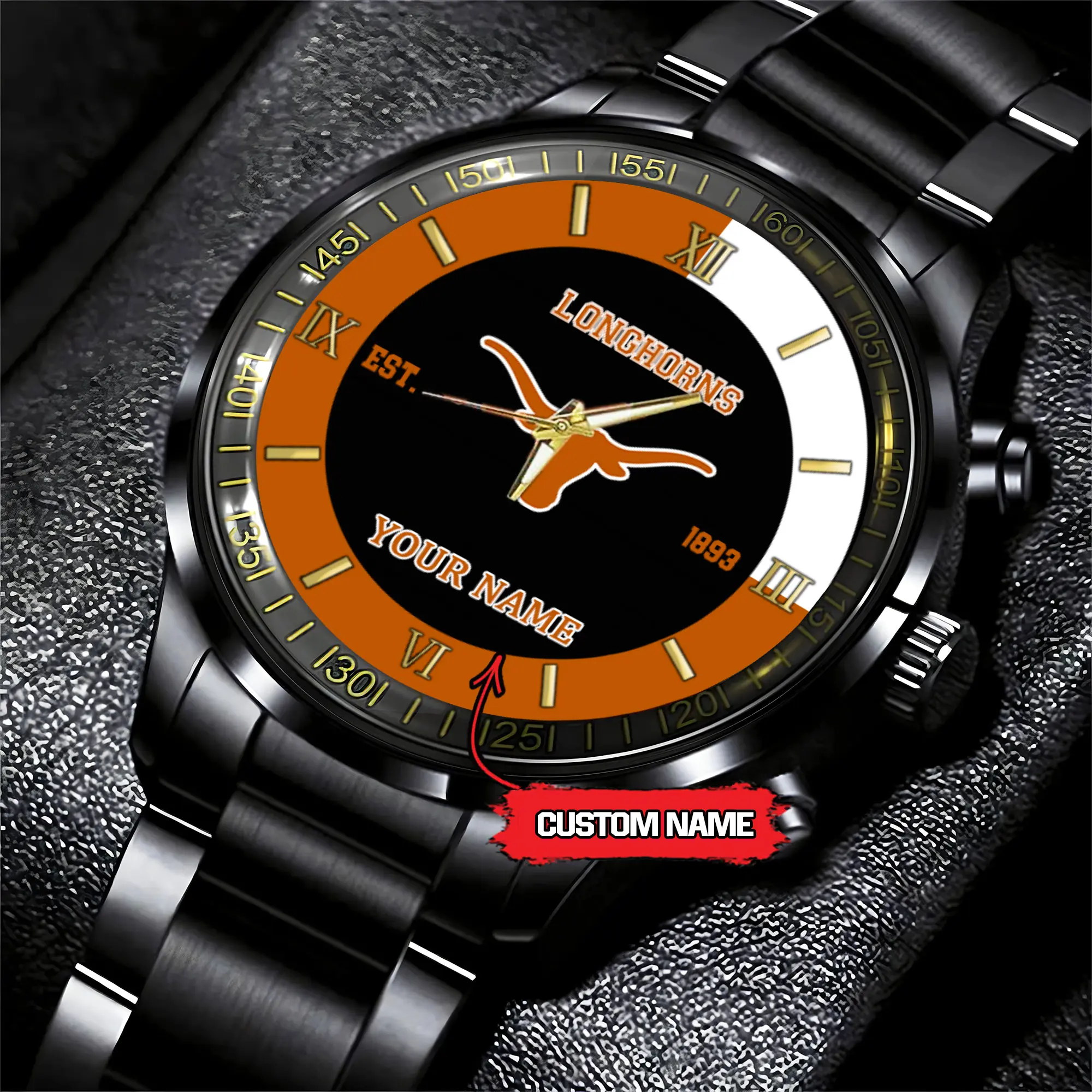 texas longhorns ncaa personalized black hand watch for fans ehd3m
