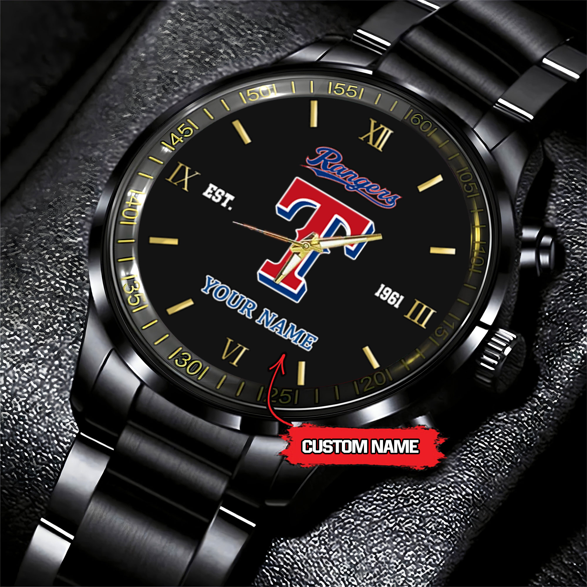 texas rangers mlb black fashion watch custom your name fxrs8