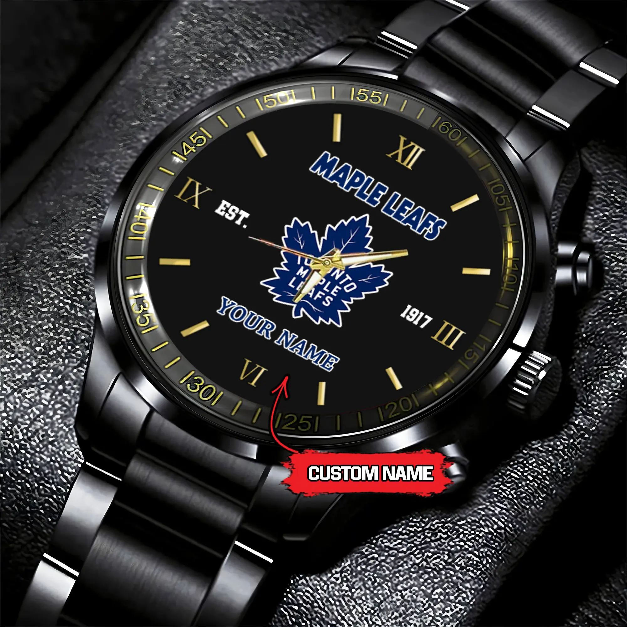 toronto maple leafs nhl hockey game time custom black fashion watch viqvi