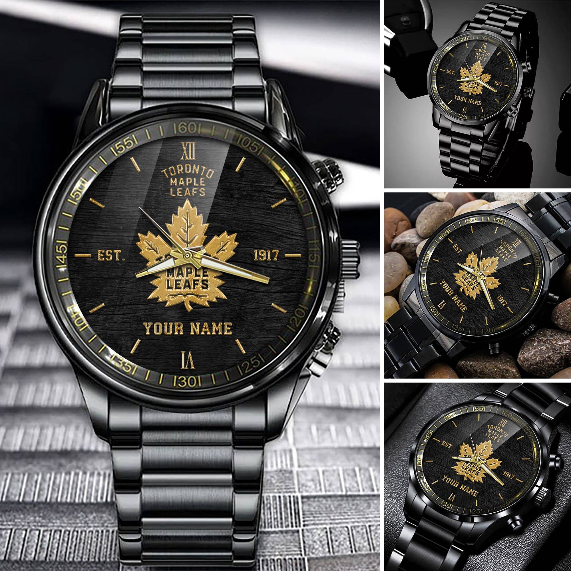 toronto maple leafs nhl personalized black fashion watch for fans 4yiu3