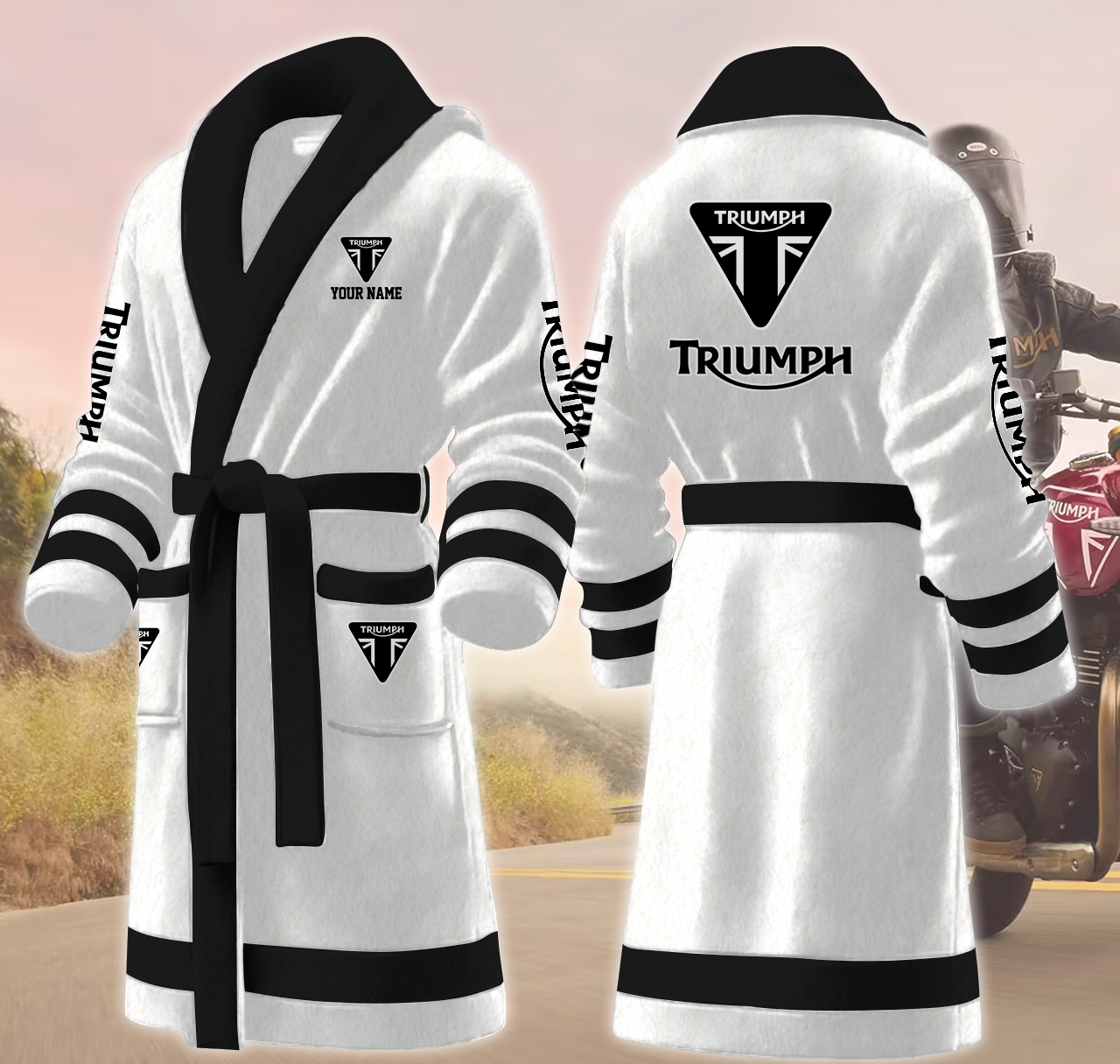 triumph motocycles personalized fleece bathrobe nmc77