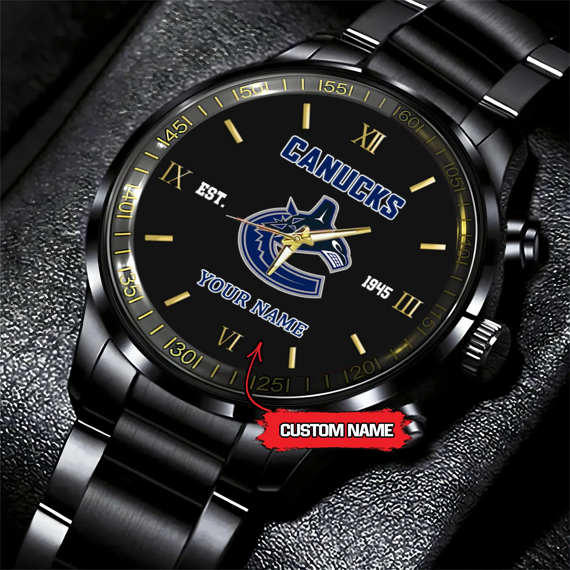 vancouver canucks nhl hockey game time custom black fashion watch bqy1u