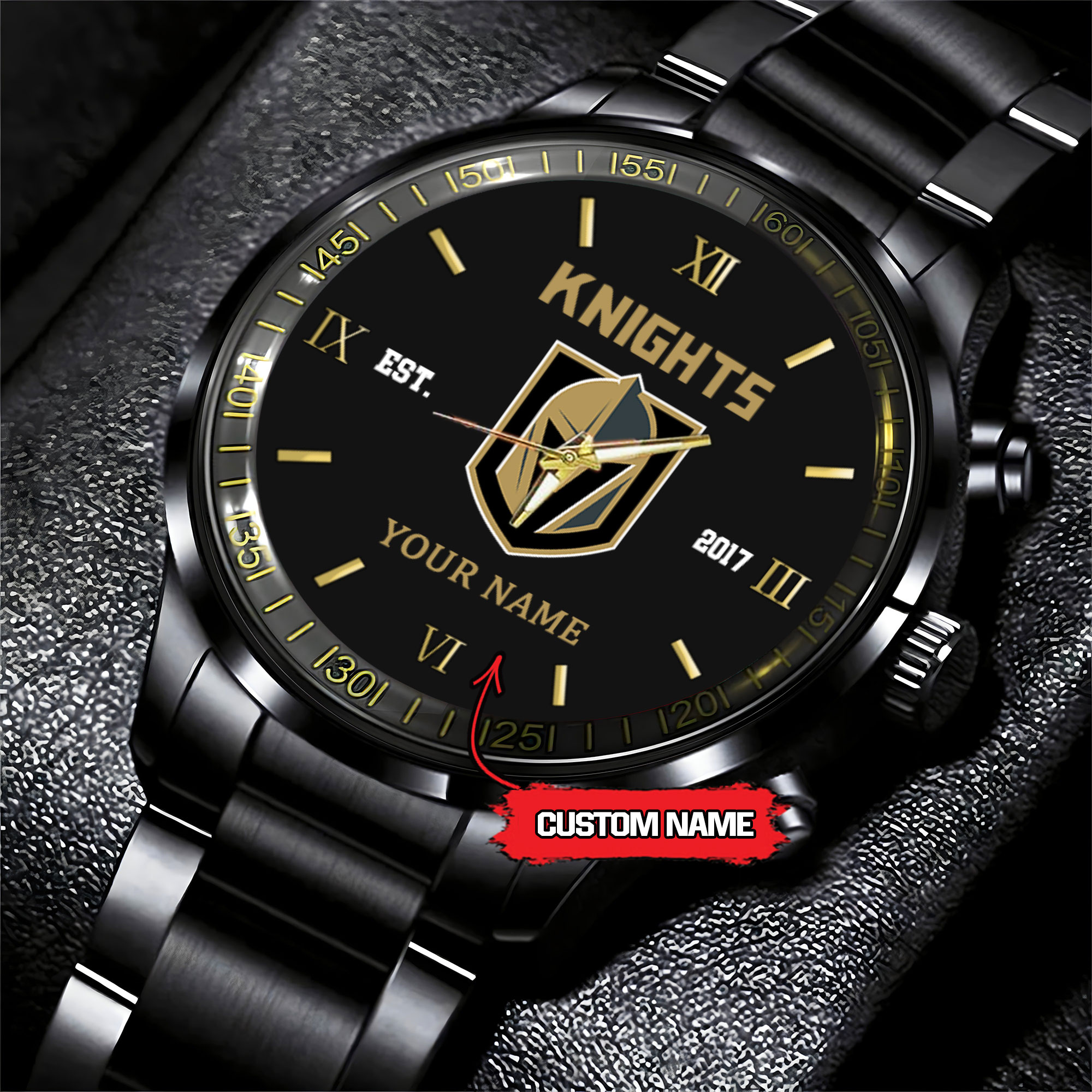 vegas golden nhl hockey game time custom black fashion watch t9s61