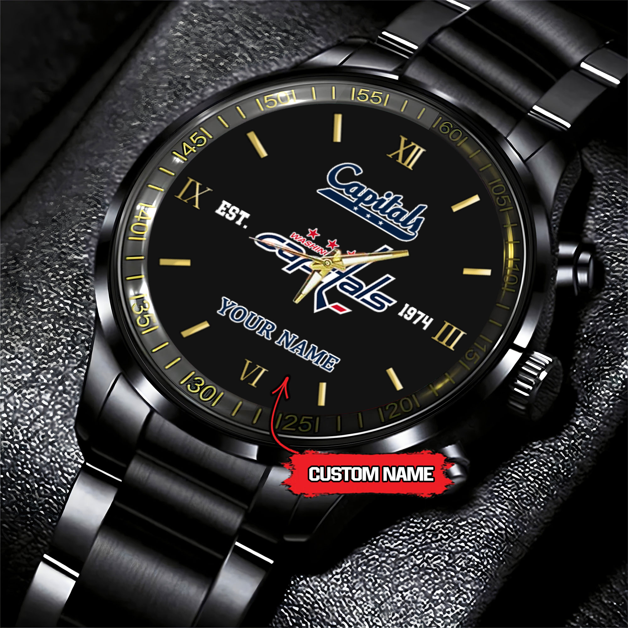 washington capitals nhl hockey game time custom black fashion watch gsrt4