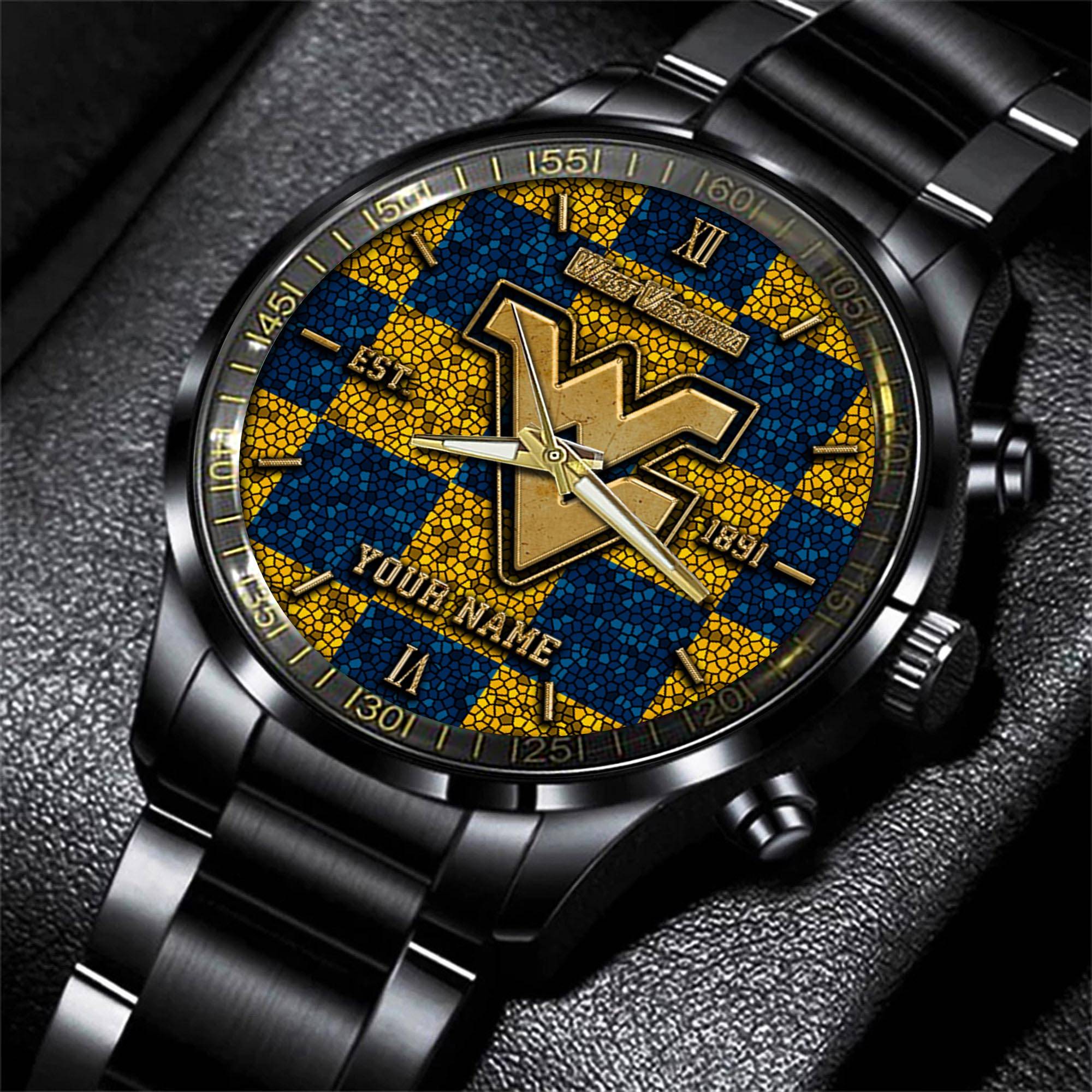 west virginia mountaineers ncaa personalized black new hand watch gifts for fans yaado
