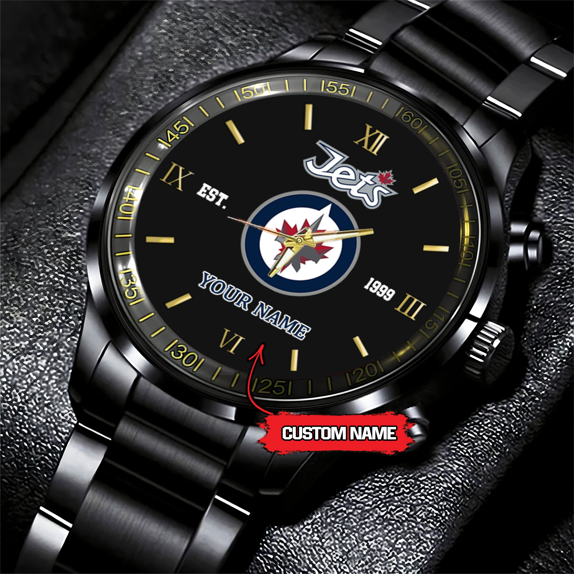 winnipeg jets nhl hockey game time custom black fashion watch zrqw1