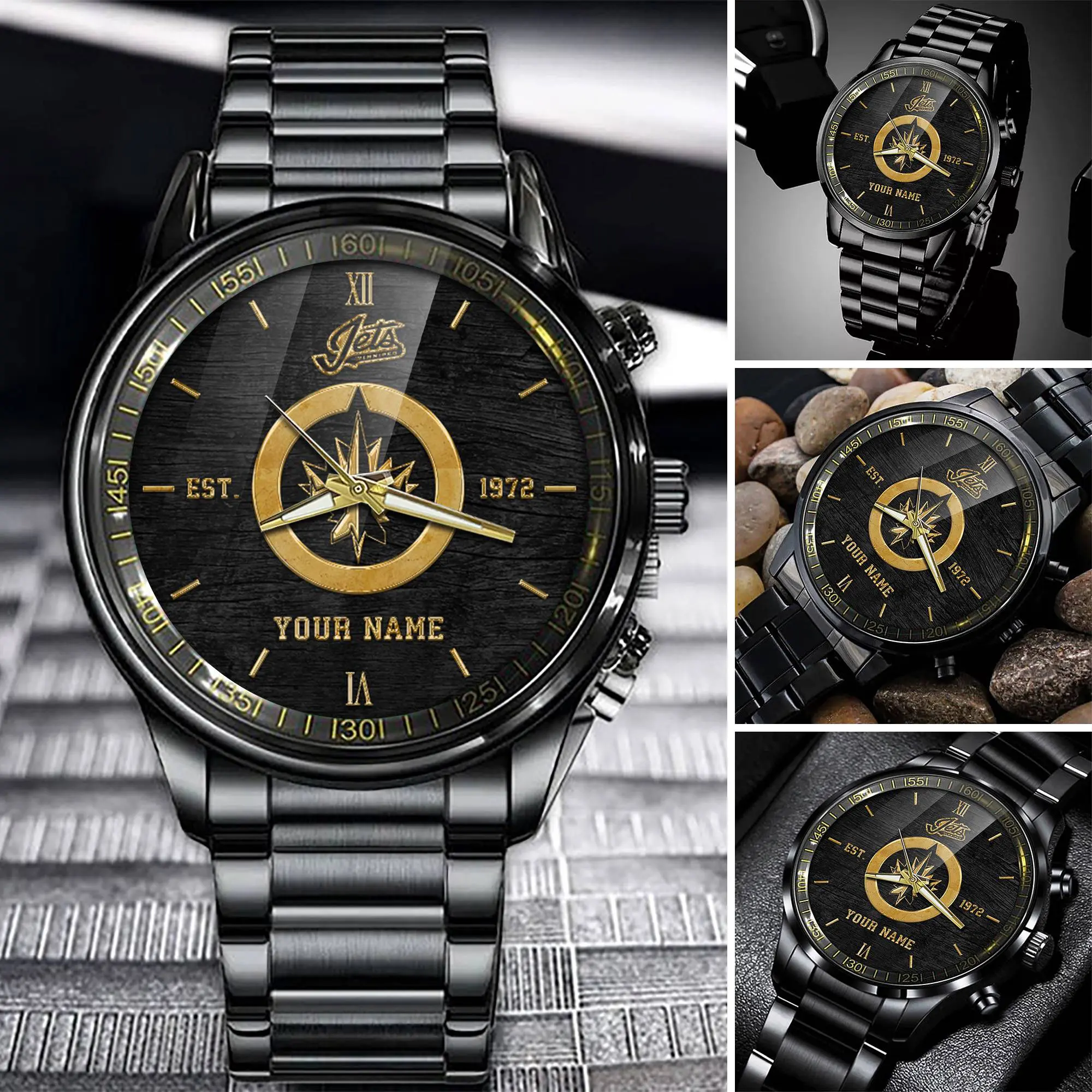 winnipeg jets nhl personalized black fashion watch for fans gy1yu