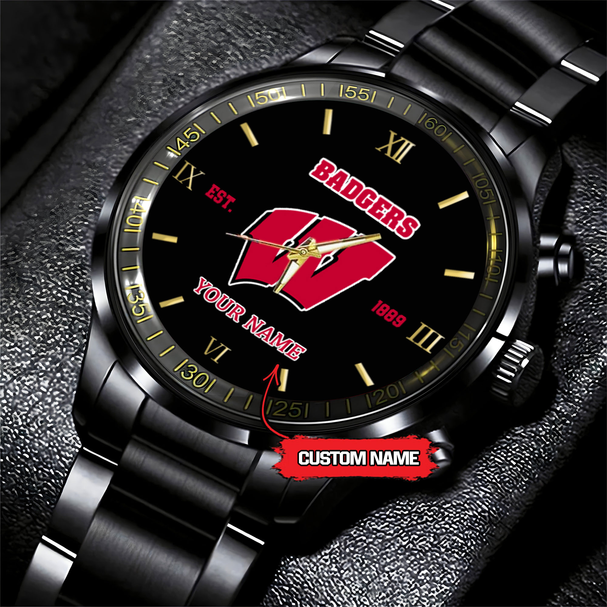 wisconsin badgers ncaa personalized black hand watch for fans agcsd