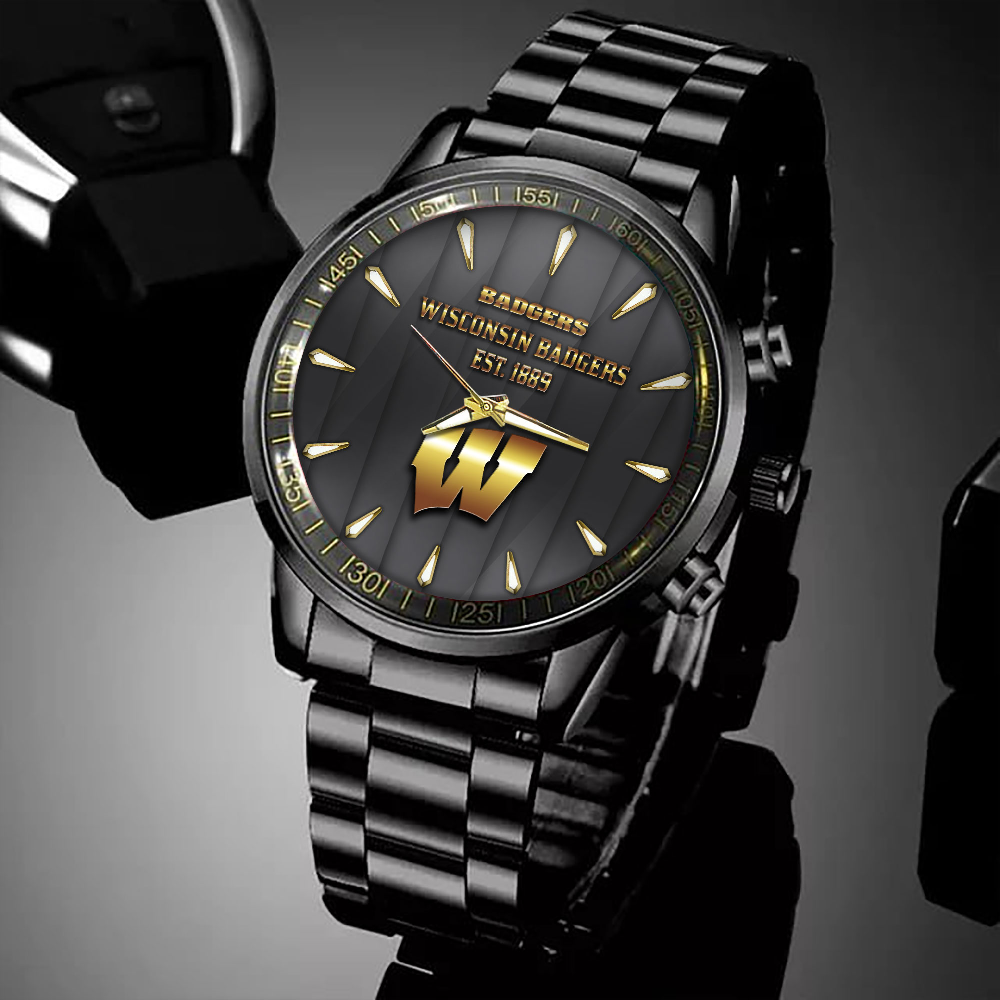 wisconsin badgers ncaa personalized black hand watch for fans hlikd