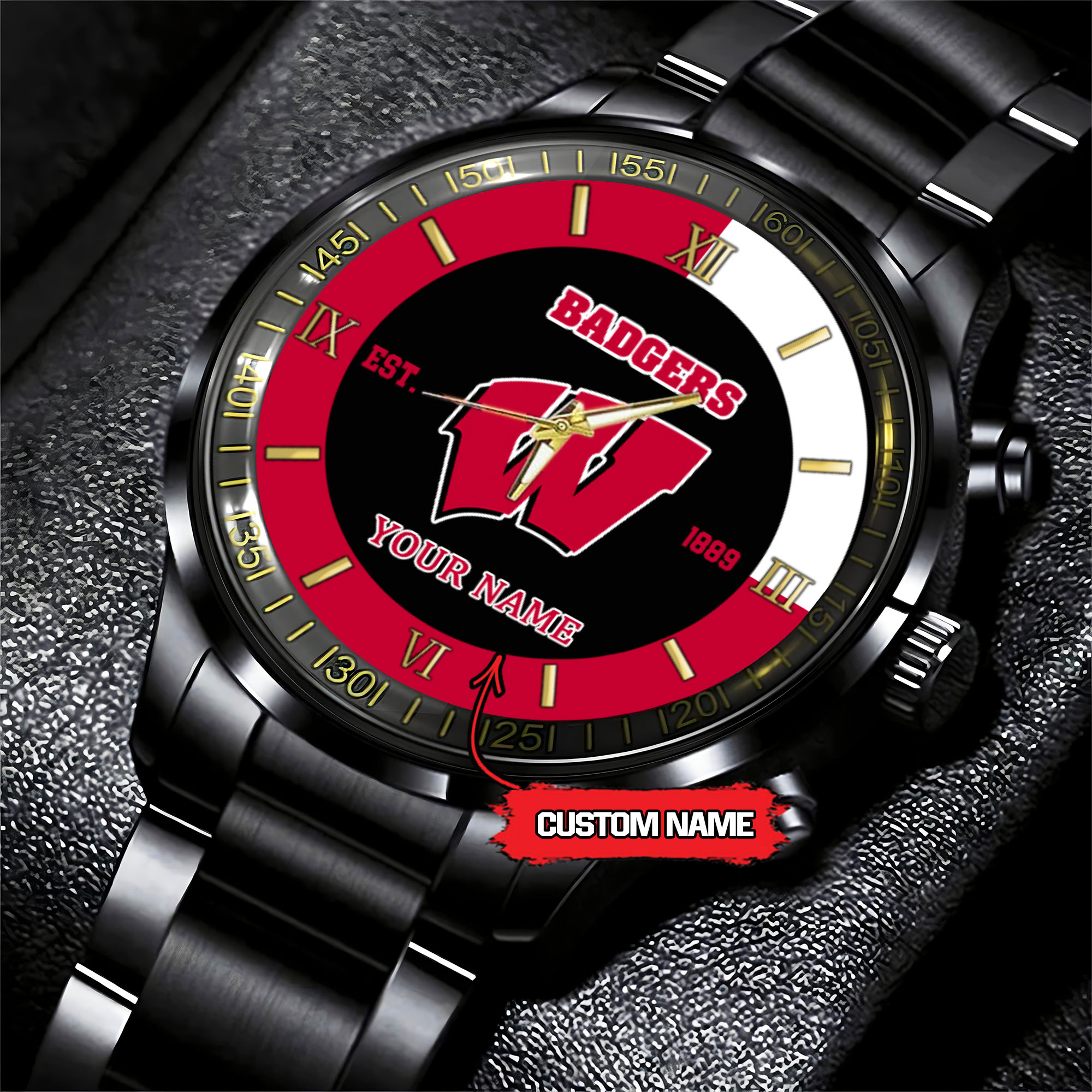 wisconsin badgers ncaa personalized black hand watch for fans w7ncy