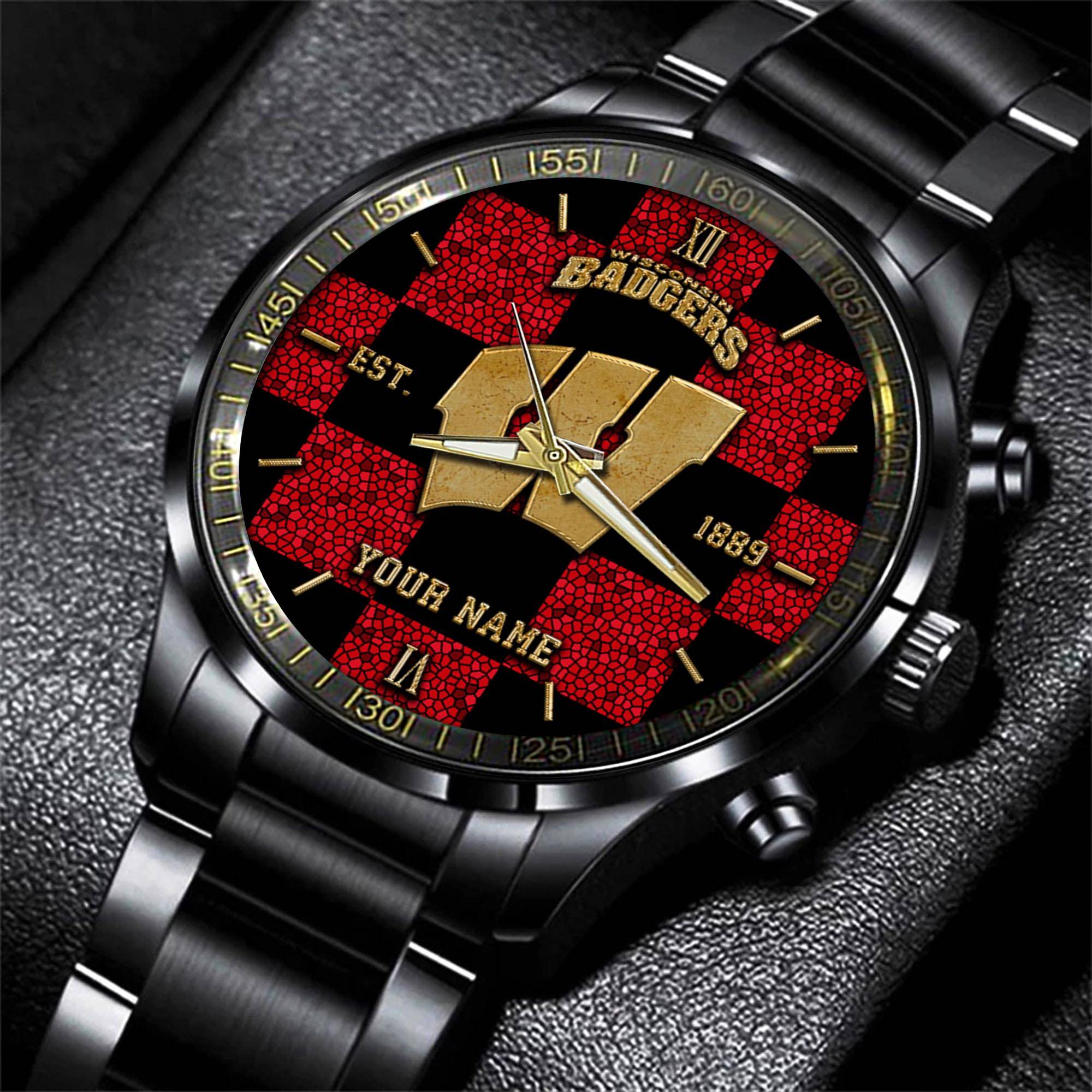 wisconsin badgers ncaa personalized black new hand watch gifts for fans mpsl3