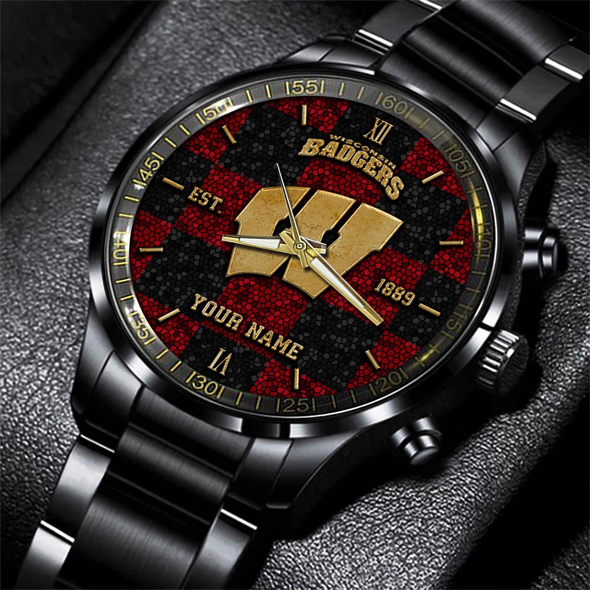 wisconsin badgers ncaa personalized black new hand watch gifts for fans vgzt4