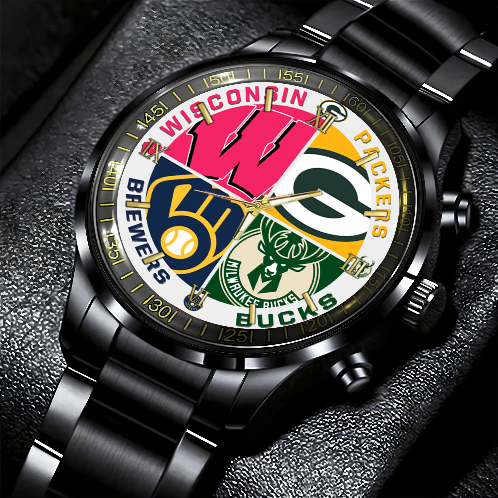 wisconsin ncaa personalized sports black fashion watch ucgck