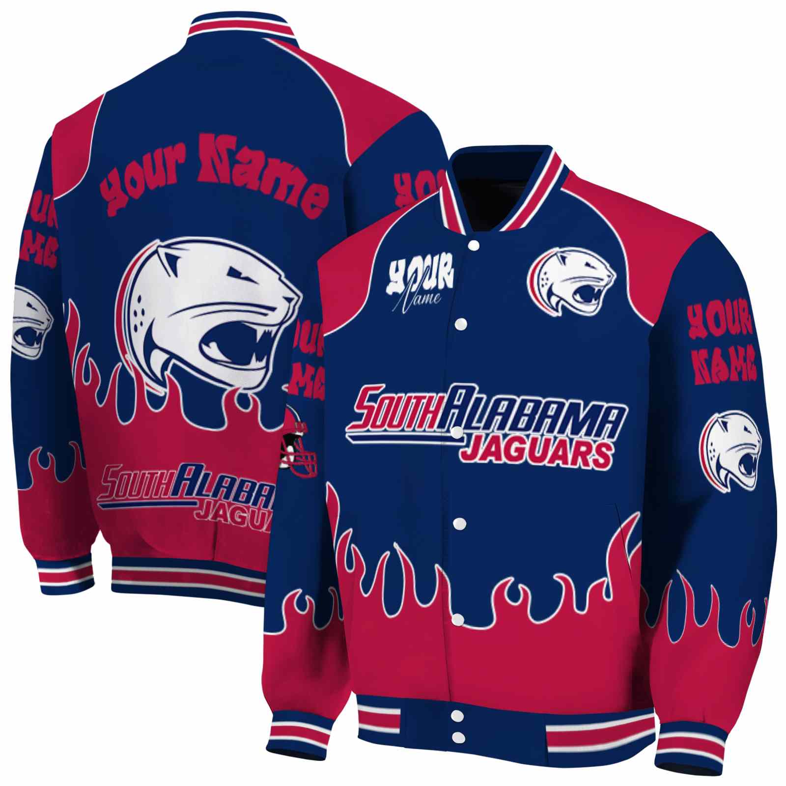 custom south alabama jaguars fire graphic blue jacket fashion forward
