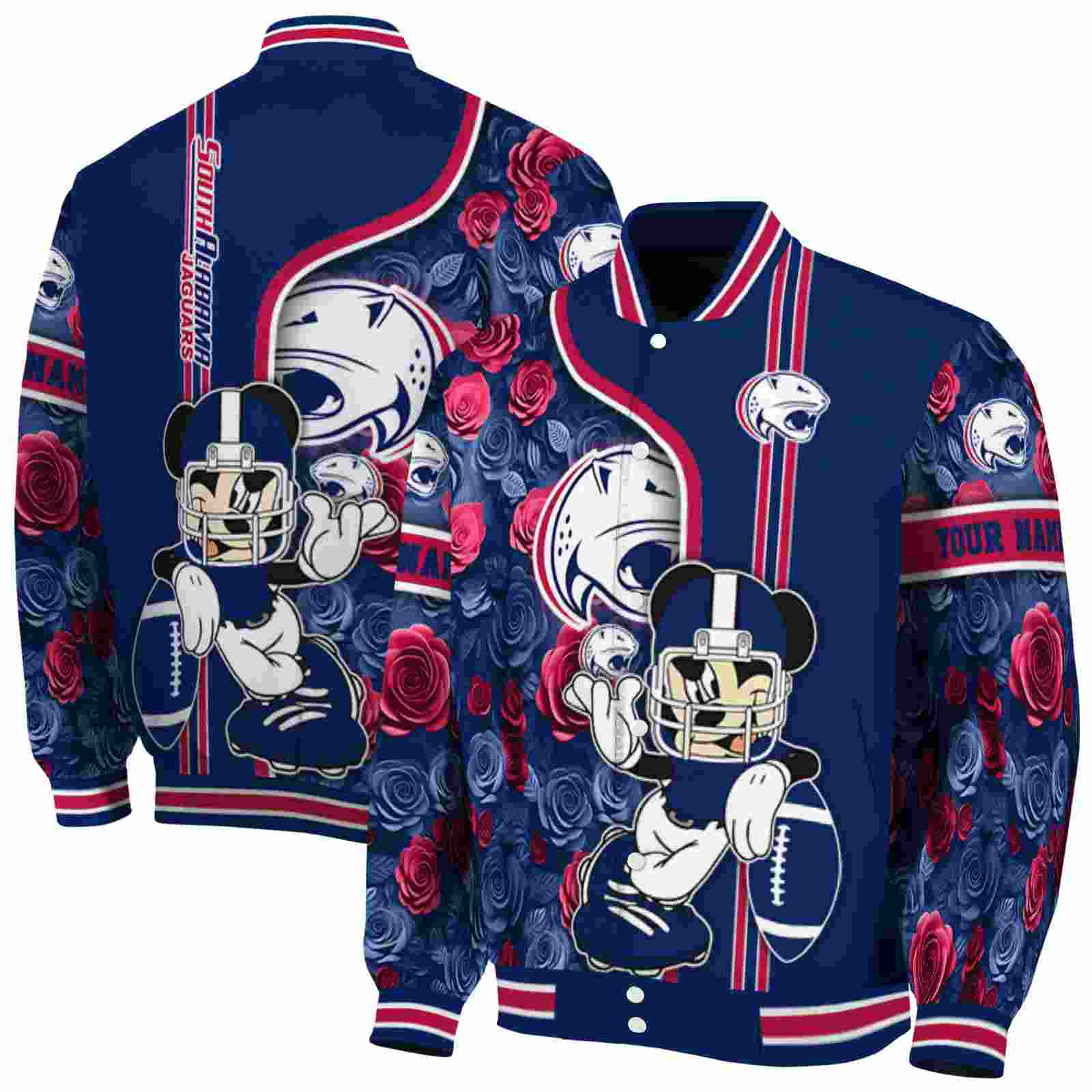 custom south alabama jaguars rose mickey blue jacket fashion forward jacketwow