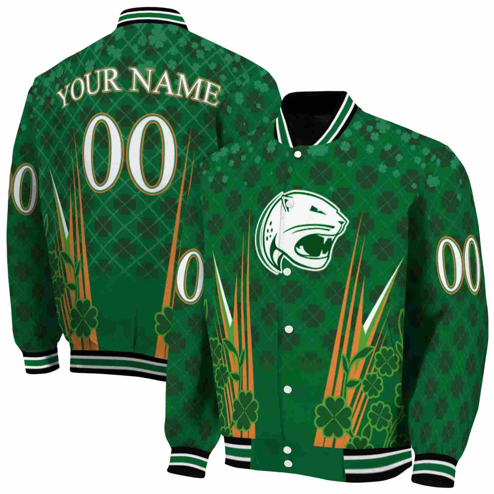 custom south alabama jaguars shamrock pattern green jacket fashion forward jacketwow
