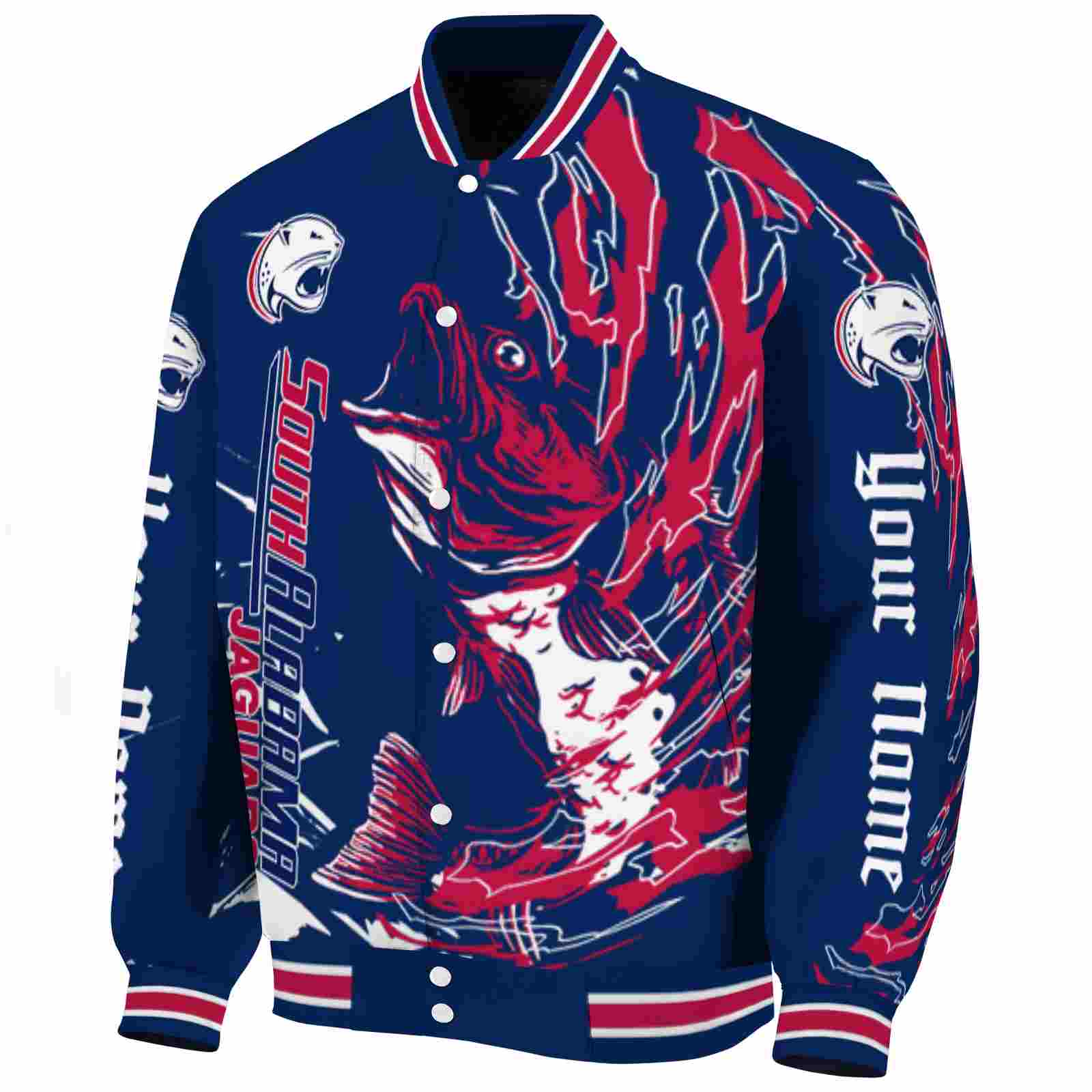 personalized south alabama jaguars fishing passion blue white jacket best selling