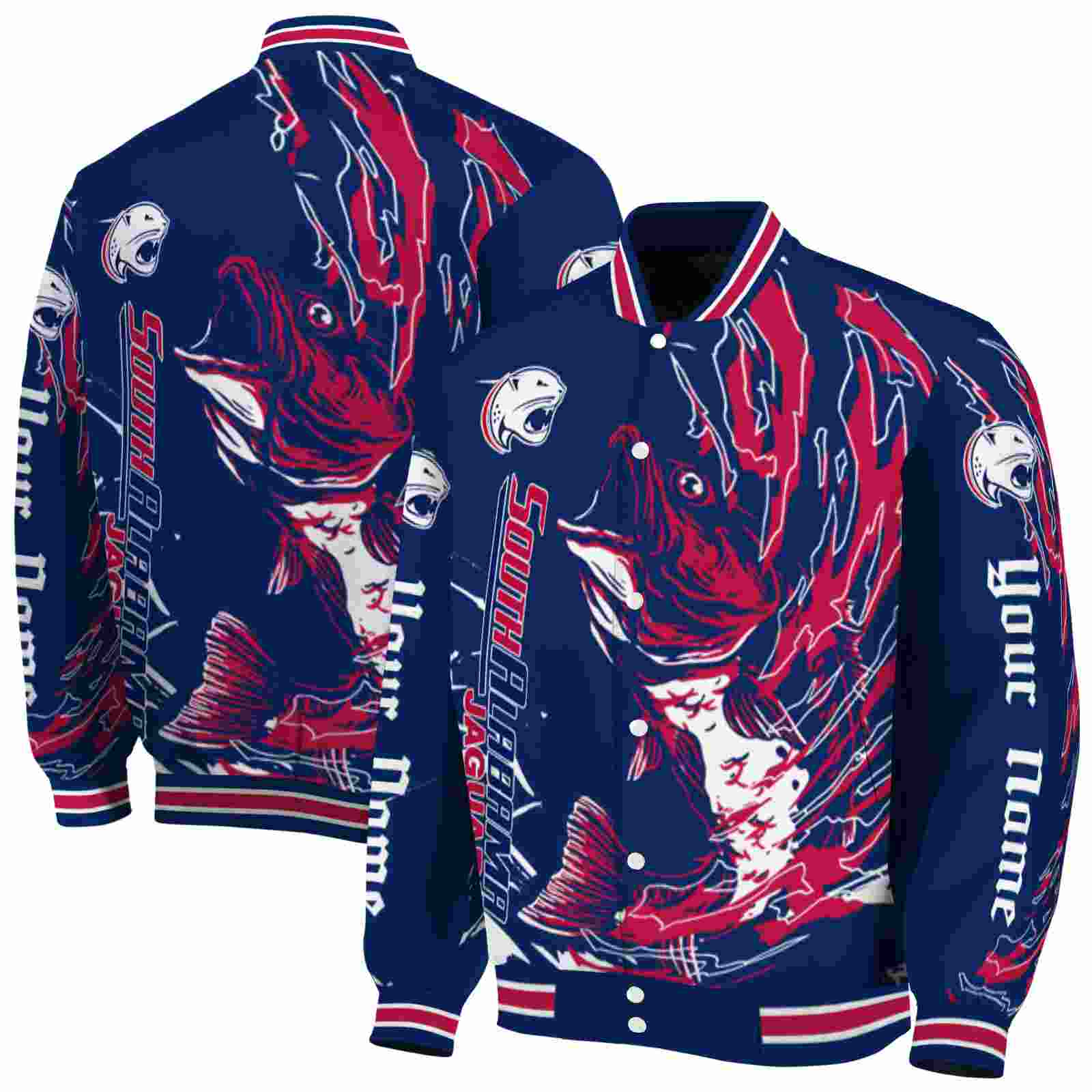 personalized south alabama jaguars fishing passion blue white jacket fashion forward