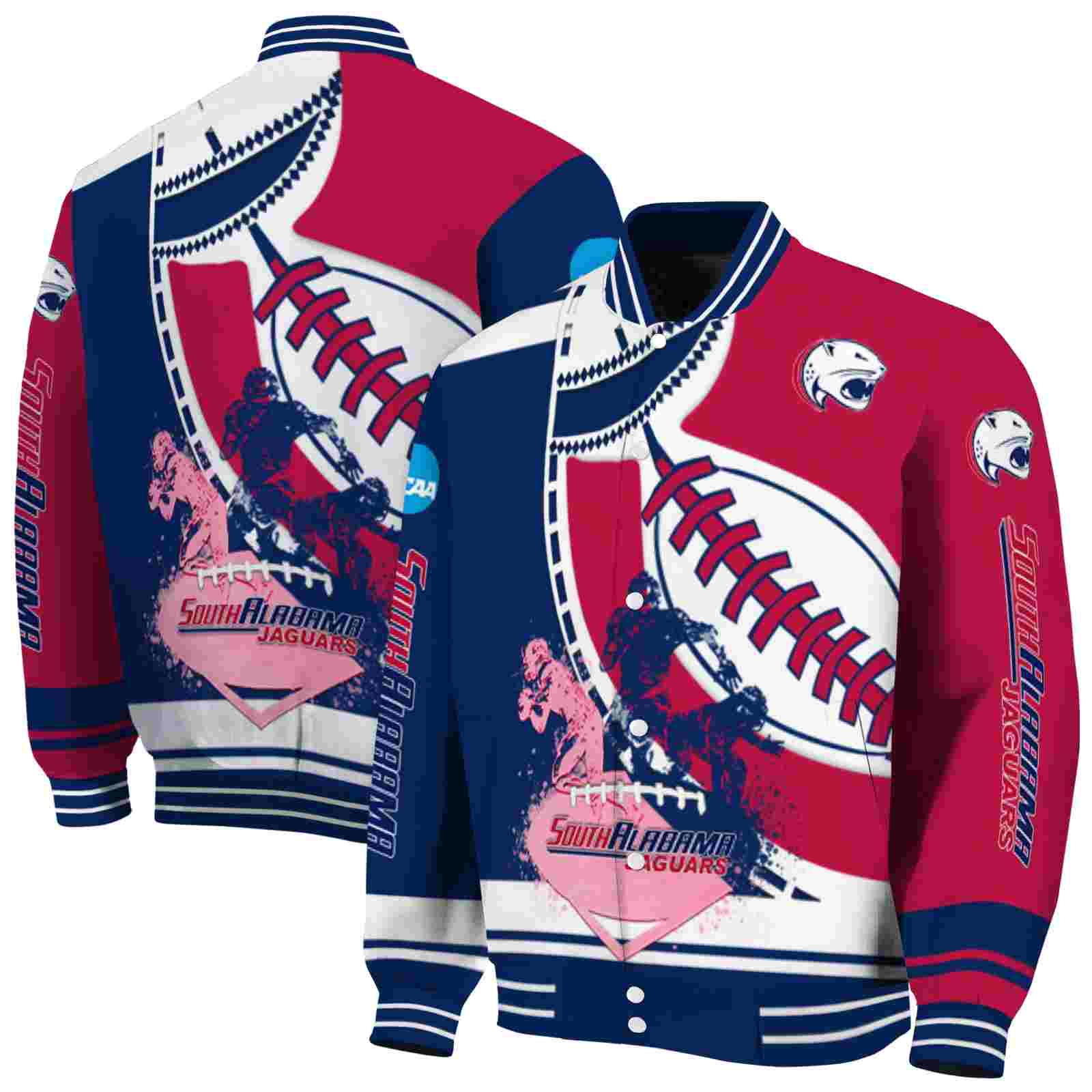 south alabama jaguars baseball stitching red white jacket fashion forward