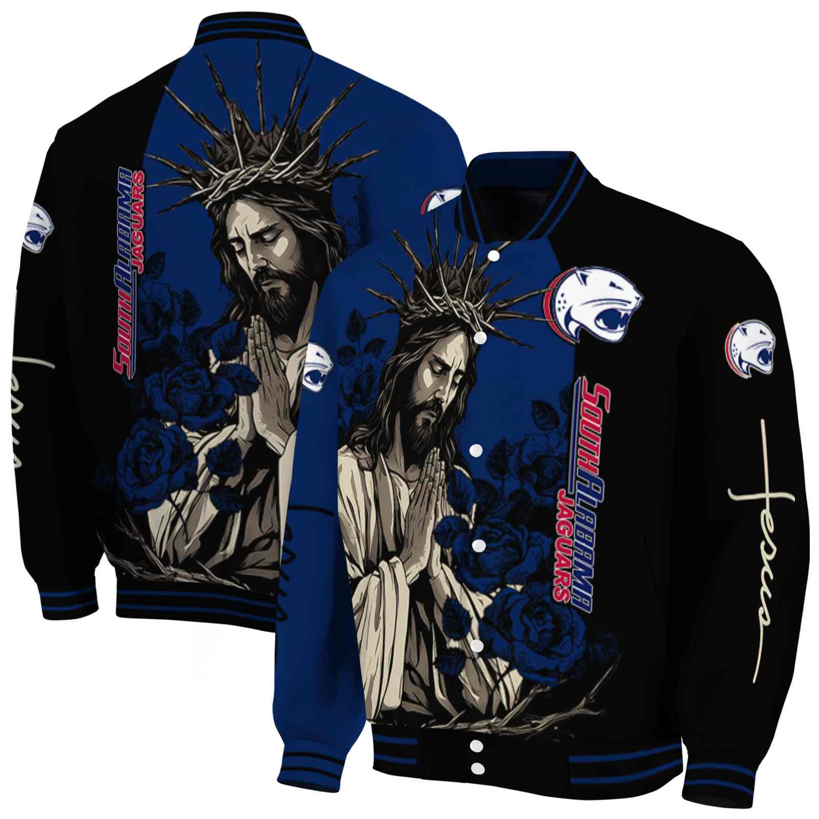 south alabama jaguars hands in prayer blue black jacket fashion forward