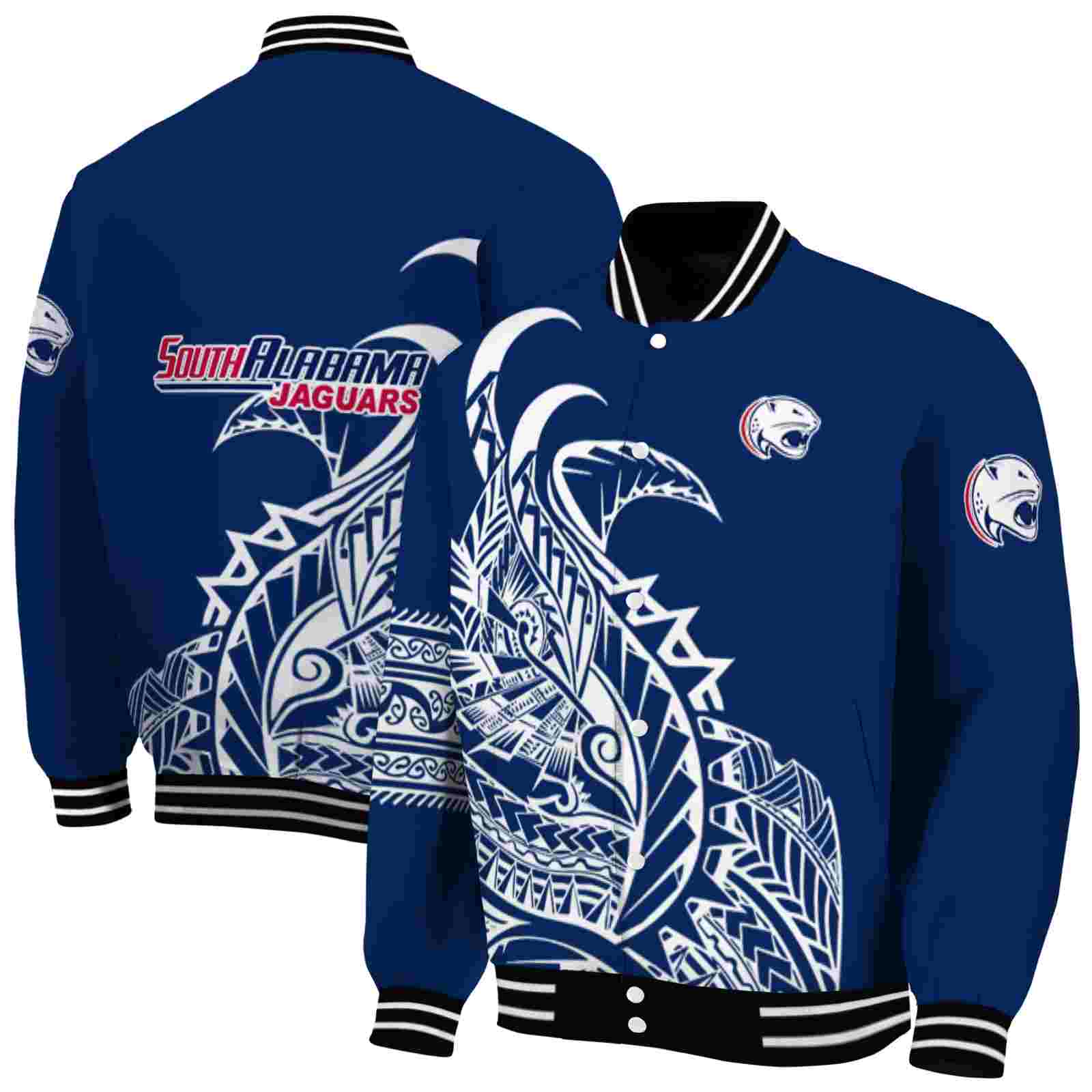 south alabama jaguars tribal art blue white black jacket fashion forward jacketwow
