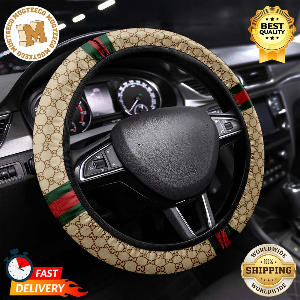 Gucci Car Brown Monogram And Vintage Web Steering Wheel Cover 66454772 1