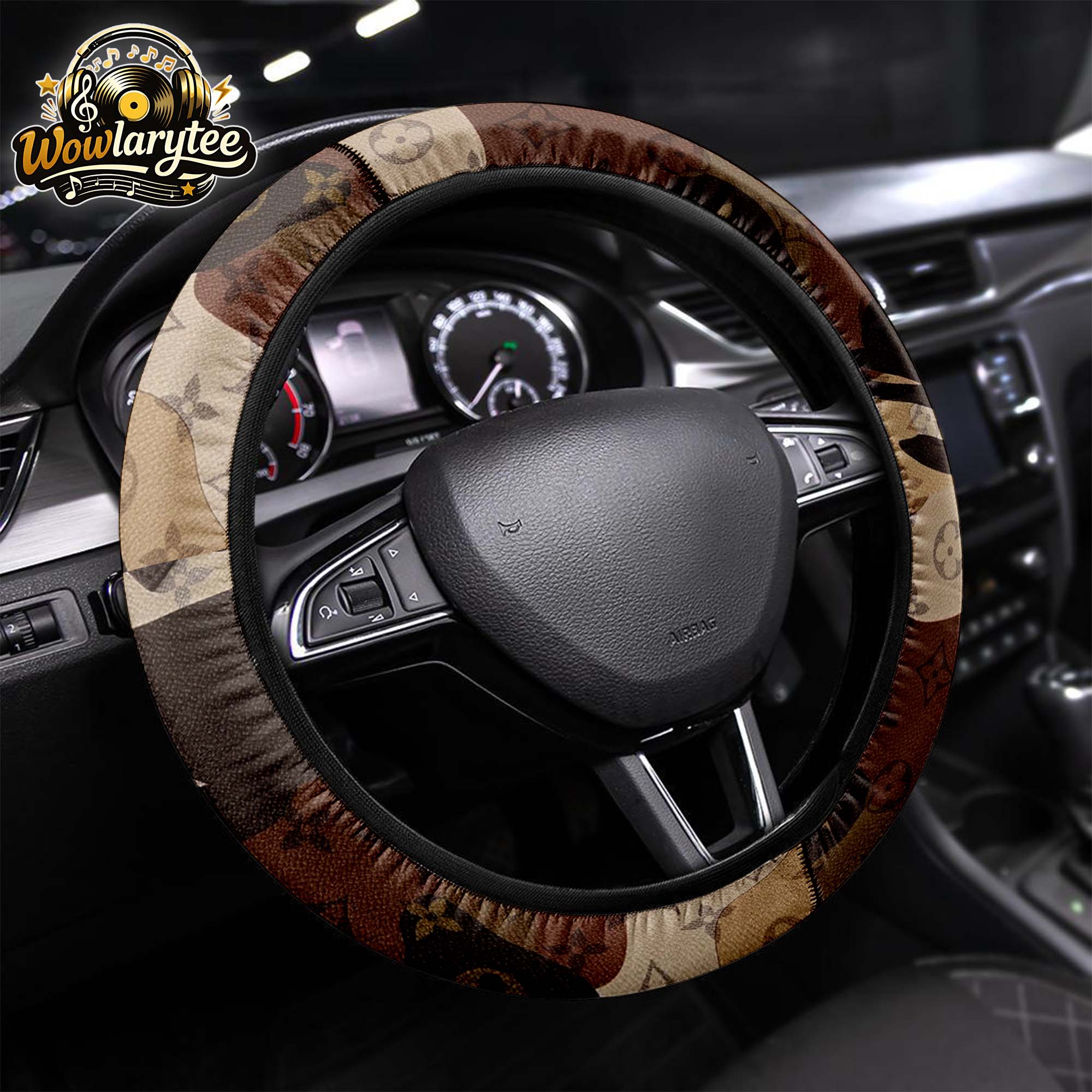 Louis Vuitton Black Leather Steering Wheel Cover Luxury Design