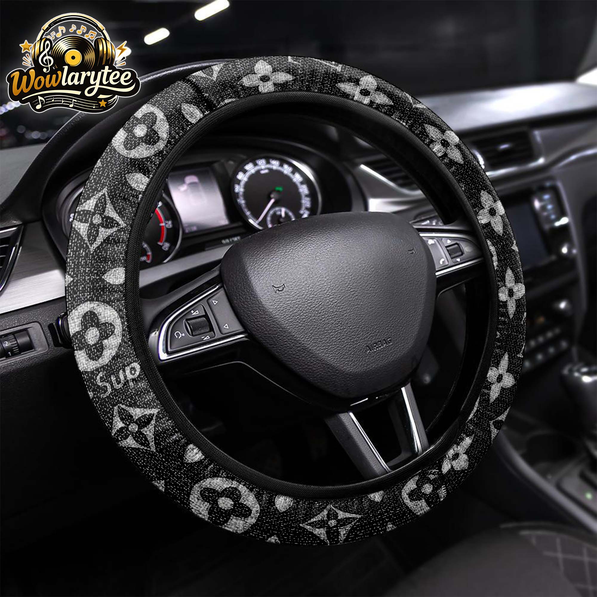 Louis Vuitton Elegant Leather Steering Wheel Cover for Cars