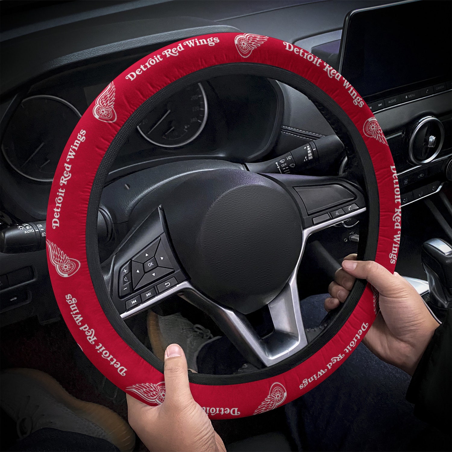 Detroit Red Wings Themed Custom Steering Wheel Cover For A Fan, Fits Most Vehicles, Hockey Fan Gift