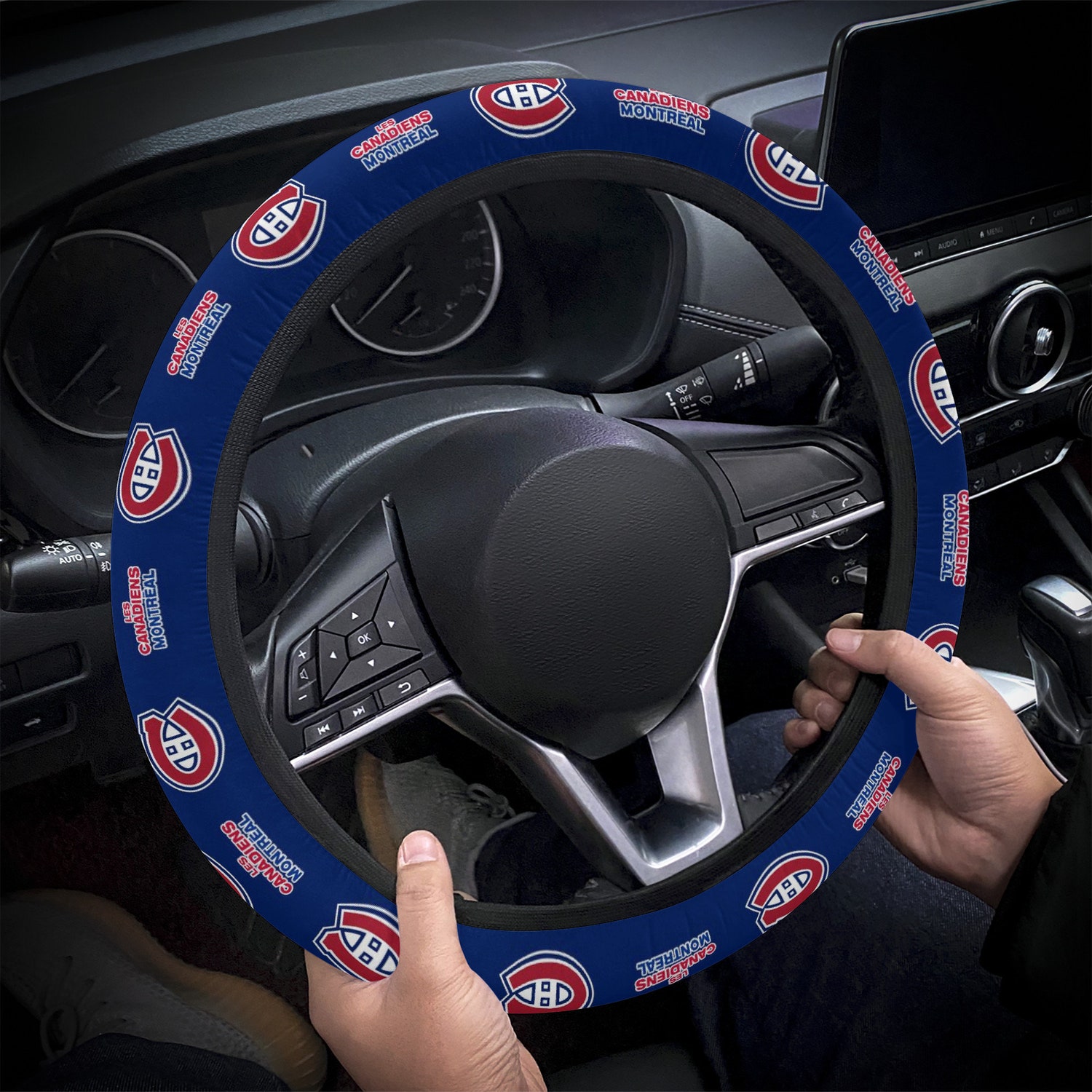 Montreal Canadiens Themed Custom Steering Wheel Cover For A Fan, Fits Most Vehicles, Hockey Fan Gift